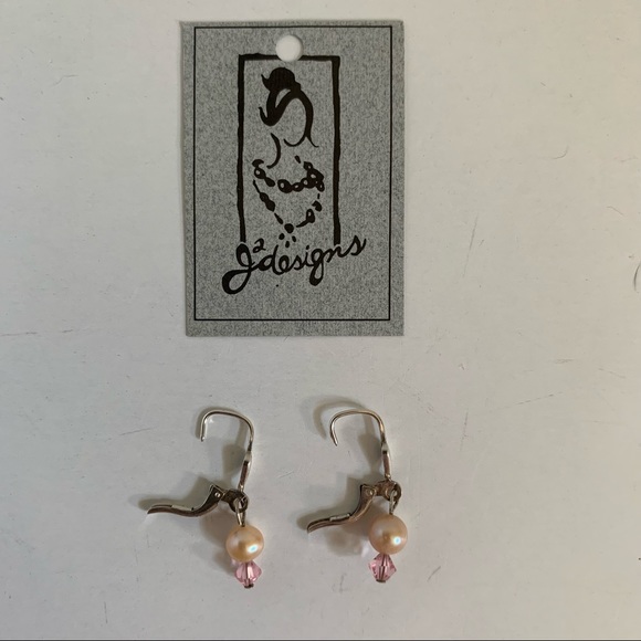 Vintage Freshwater Pink Pearl and Rose Quartz Drop Earrings Sterling Silver NWT - Picture 7 of 10